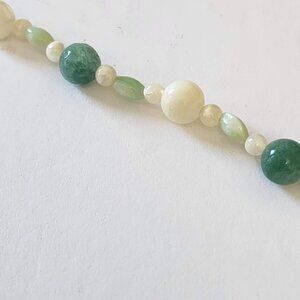 Nacre Mother of Pearl & Jade Beaded Set of Necklace 15" doubled long & Earrings